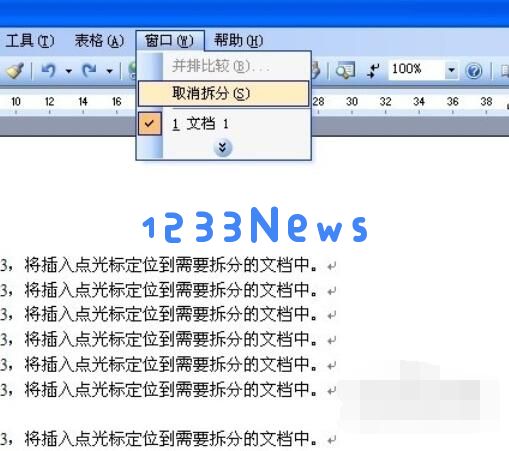 word2003拆分窗口的操作步骤