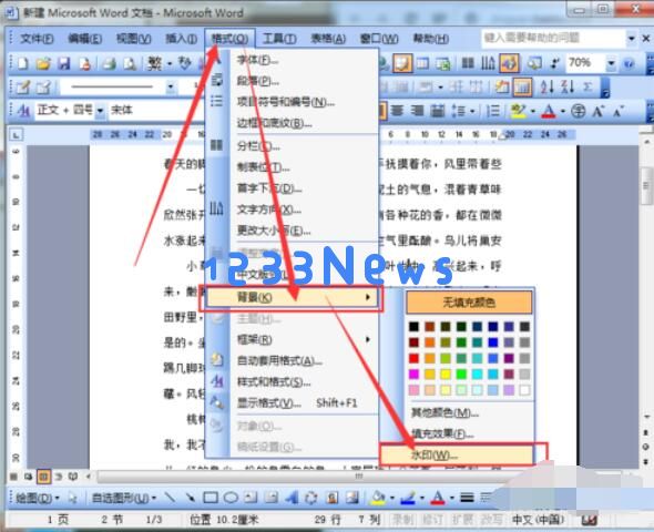 word2003文档添加水印的方法介绍