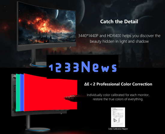 1440P+165Hz：34英寸曲面带鱼屏联合创新显示器34G1R上市：3999元！